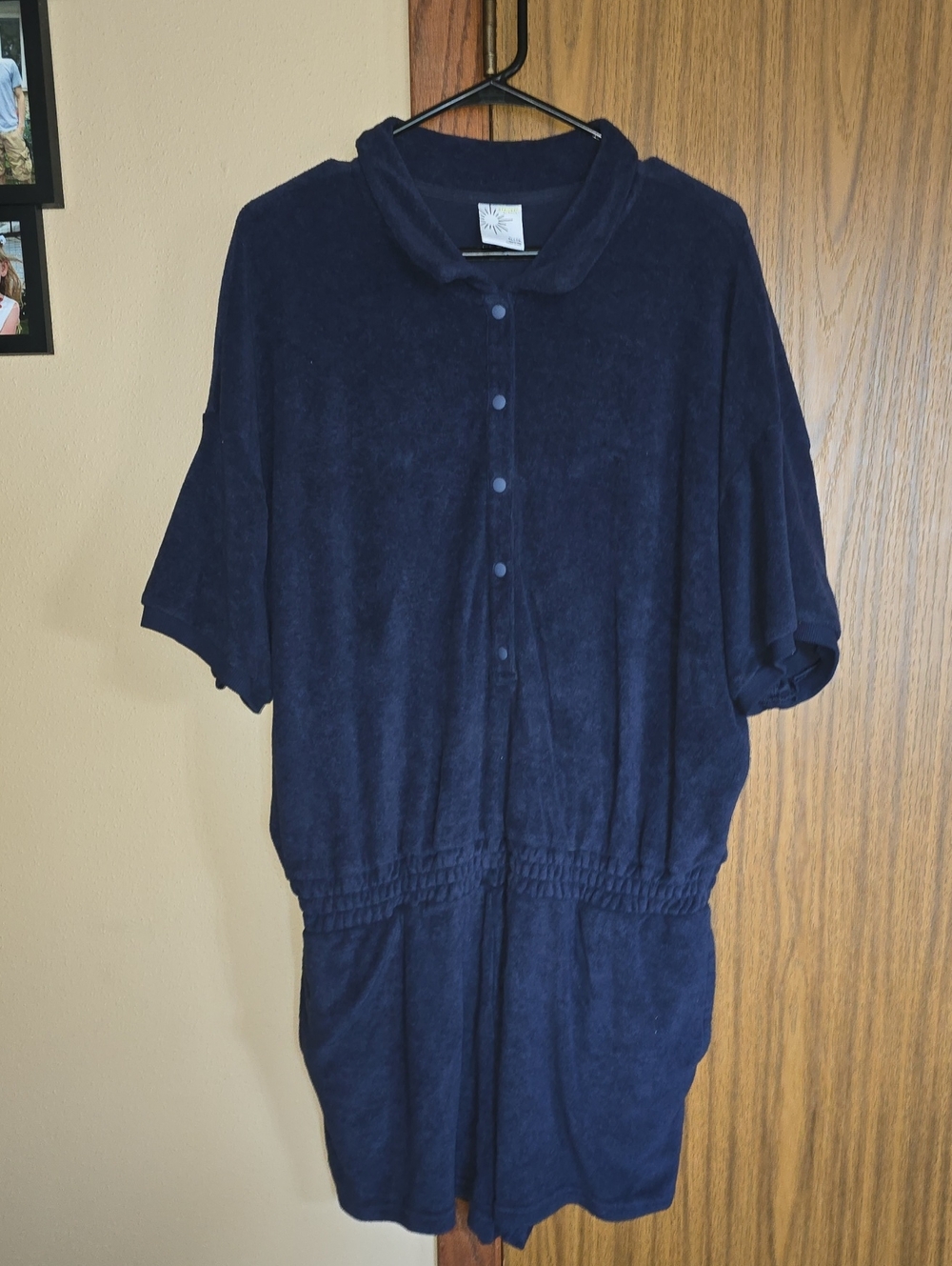 Offline By Aerie Navy Terry Button-Front Romper